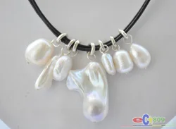Elegant Baroque Keshi Reborn Pearl Pendant on Leather Chain - Multicolor (White)