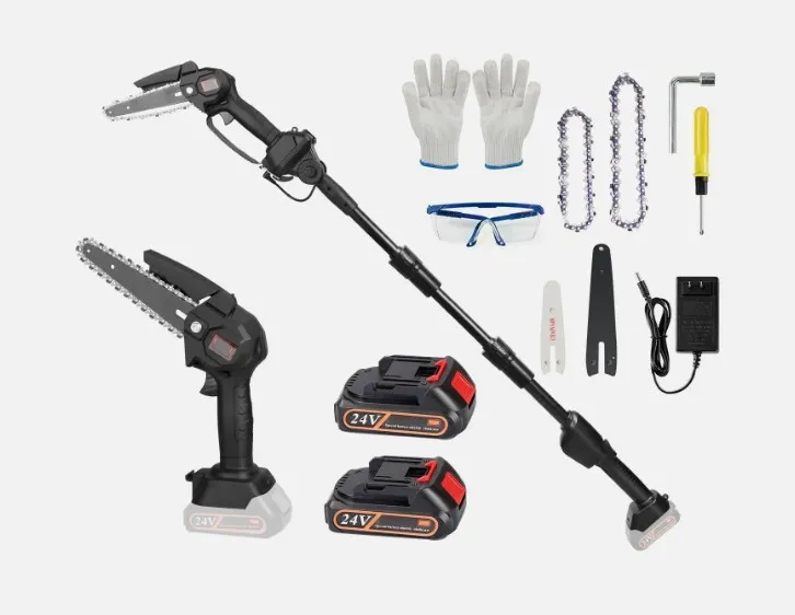 Electric Chainsaw High-branch Handheld mini Electric Saw Rechargeable Lithium Battery Single-hand Saw Pruning Felling 2-in-1 Cordless Pole