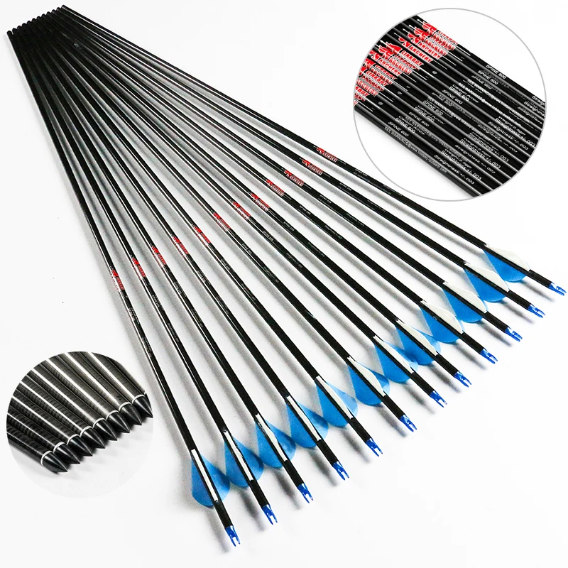 

Archery Carbon Arrows ID6.2mm Spine300-800 +/-0.003 Arrow Nock for Compound Bow Traditional Bow Hunting 12pcs