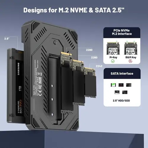 USB C 10Gbps M.2 SATA Dual Bay Hard Drive Enclosure Support NVMe PCIe SSD 2.5 Inch SATA HDD SSD Hard Drive Case for PC Laptop - Image 2