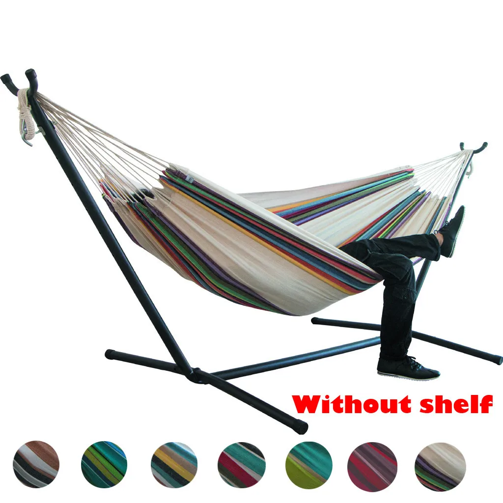Hanging Hammock With Spreader Bar Swing Chair Outdoor Travel Camping Stripe Sleeping Hang Bed Garden Yard Patio Hammocks 2