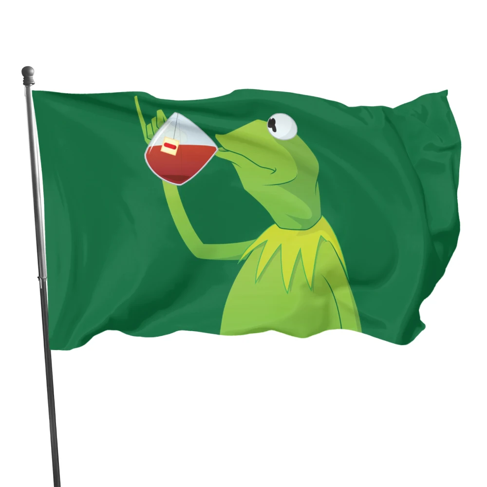 kermit the frog sipping tea on a flag