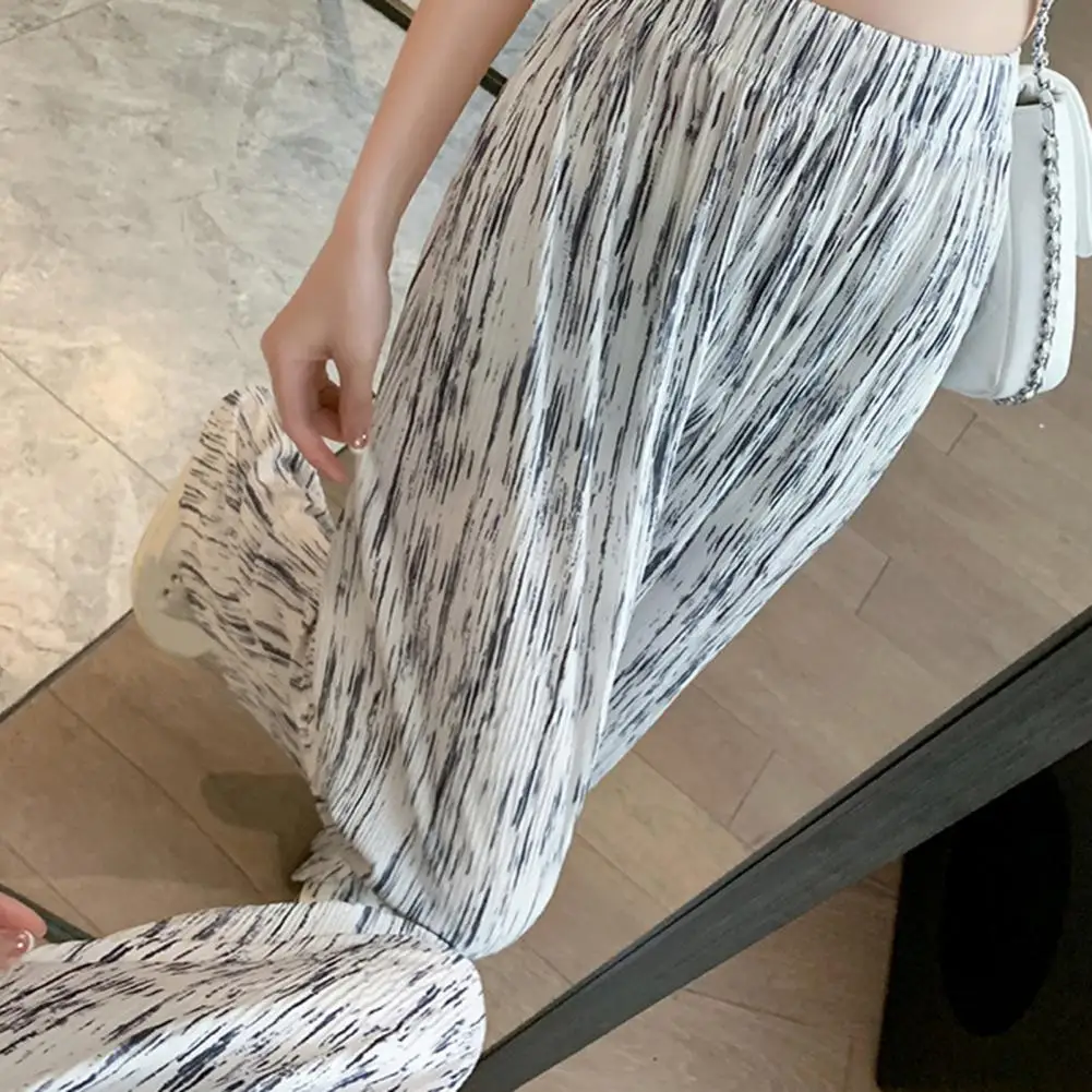 

Women Pants Tie-dye Print Wide Leg Trousers for Women High Waist Elastic Pants Streetwear Ice Silk Long Trousers Regular Fit