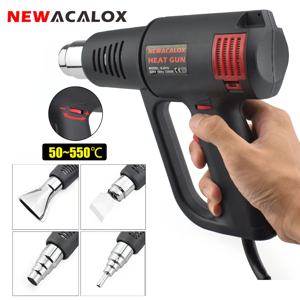 1500W Heat Gun EU 220V Variable Temperature Hot Air Gun Kit with 4 Nozzles for Crafts Stripping Paint Shrinking PVC Power Tools