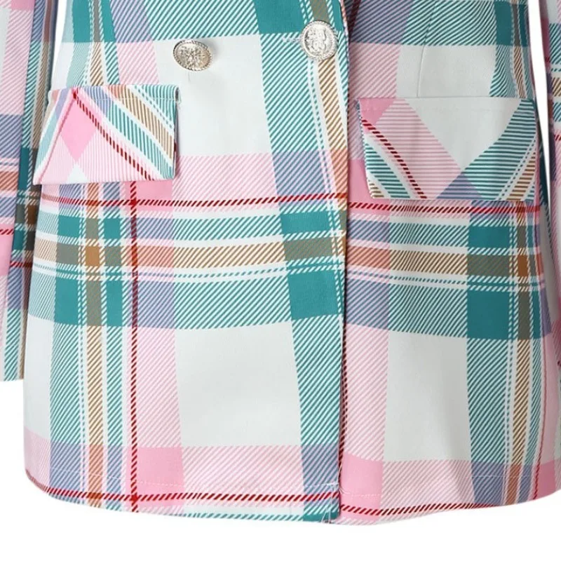 Autumn and Winter Women's Tailored Collar Button Pockets Plaid Slim Cardigan Fashion Casual Eleganthigh Street Long Sleeve Tops