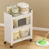 Carbon Steel Modern Kitchen Cabinet Kitchen Furniture Multi-layer Floor Storage Rack Microwave Storage Cabinet with Acrylic Door 5