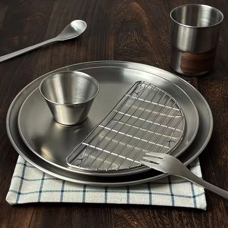 

Korean INS Fried Chicken Tray ,Stainless Steel Fried Chicken Plate Set with Oil Drain Rack,Fried Snack Plate,Metal Cup,Sauce Cup