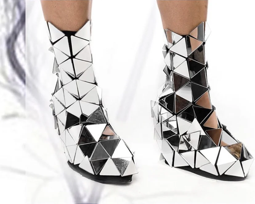 Folk Dance Singer Party Show Mirror Shoes Women Stage Show Costume Over Knee Boots Nightclub Gogo Mirror boot cocovers