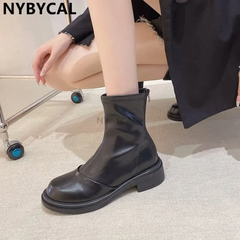 Winter Warm High Heels Boots For Women Square Toe Shoes Ladies Fashion Platform Thick Sole Short Boots 2023 Ladies Ankle Booties
