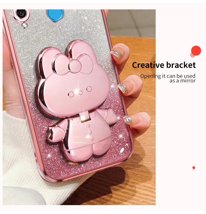 Coque de protection souple avec miroir de maquillage et motif lapin pailleté pour Huawei P30, P40, P50, P60 Lite, Y7, Y6, P30lite, Mate 30, 40, 50_voghion.com