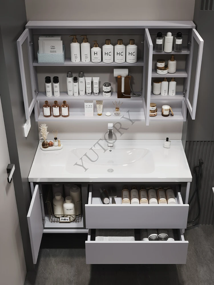 Light luxury oak smart bathroom cabinet combination small apartment bathroom washstand