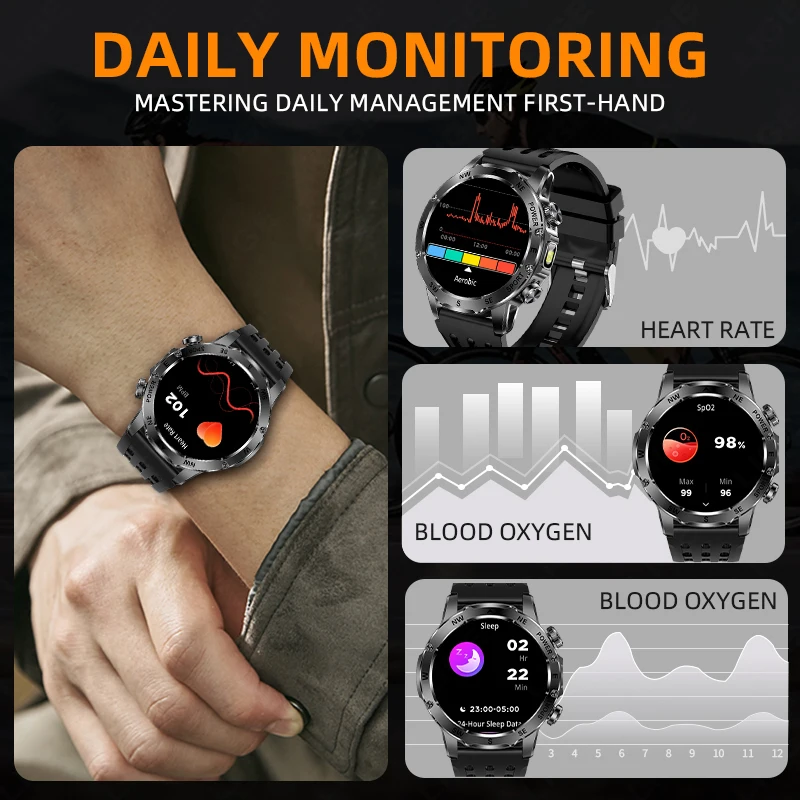 LIGE New 800mAh Super Capacity Battery Men Smart Watch 1.53" HD Bluetooth Call Compass LED Flashlight IP68 Sports Smartwatch Man