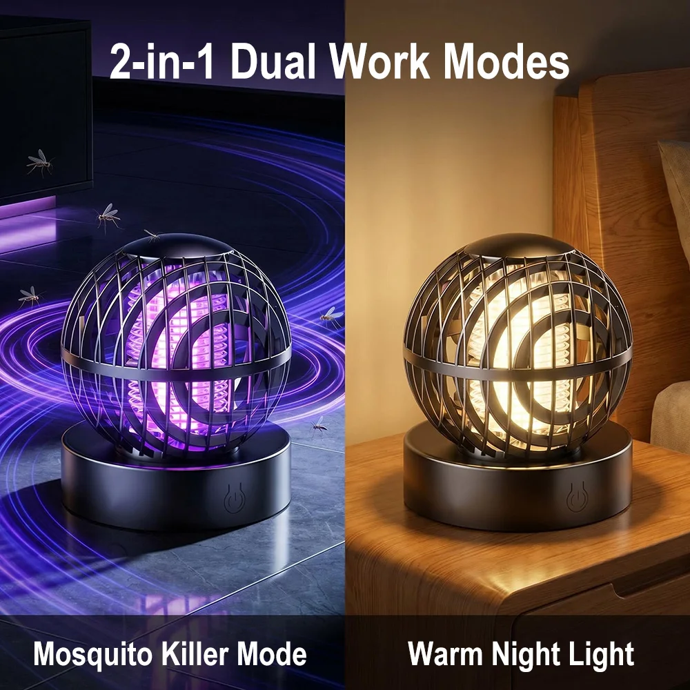 2 in 1 전기 모기 살충 램프 395nm UV 라이트 휴대용 USB 충전식 야간 조명 전기 충격 모기 살충 램프
