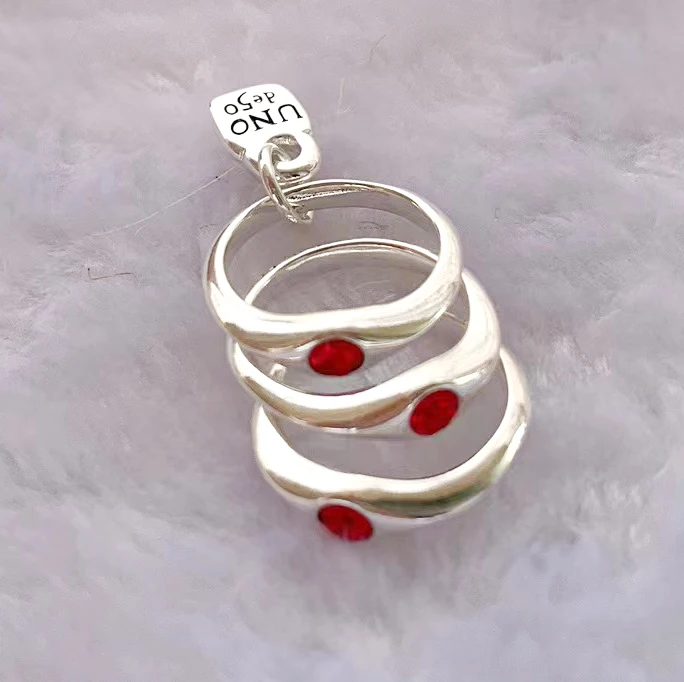 YS 2023 New UNOde50 Fashion Silver Plated 925 Delicate Fashion Blue Red Light Blue Gem Ring Women's Romantic Holiday Gift