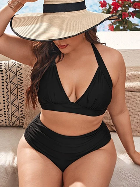 Plus Size Black Ruched High Waisted Bikini Set For Women's Two Piece Halter  Push Up Twist Top Swimsuit 4XL 2022 Mujer Beach Wear - AliExpress