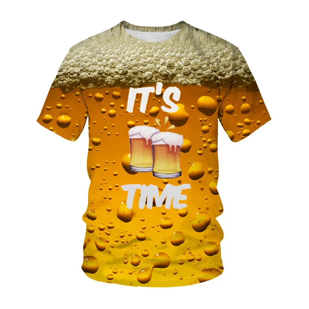 

2024 New Fun Design beer pattern T-shirt 3D printed fashion trend Street style clothing Short sleeve O collar top men's clothing