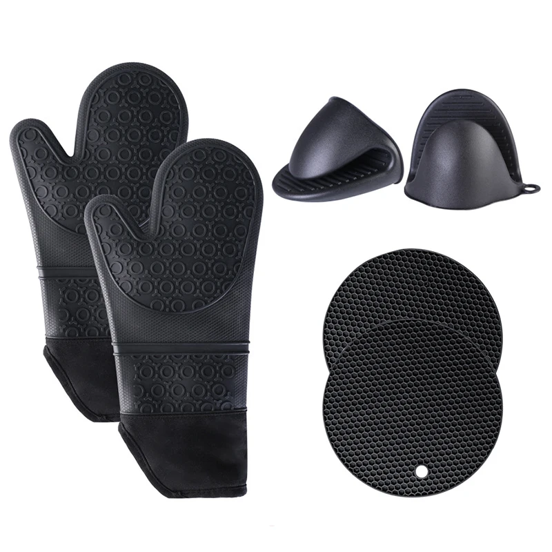 Oven Mitts and Pot Holders Set Advanced Heat Resistance Non-Slip Textured Grip for Kitchen Baking BBQ silicone oven mitts cotton pot holders kitchen gloves silicone oven gloves