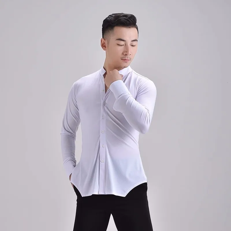 

Adult Man Boys Latin Dance Shirt Tops Standard Ballroom Dancing Practice Clothes Salsa Waltz Tango Samba Dance Shirt Costumes