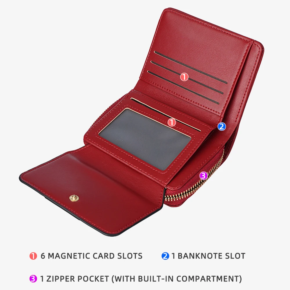 1Pcs Women's Thin Zipper Wallet, Multiple Card Slots with Id Window, Anti-Theft Compact Card Holder, Small Travel Wallet, Perfect Gift for Girlfriend