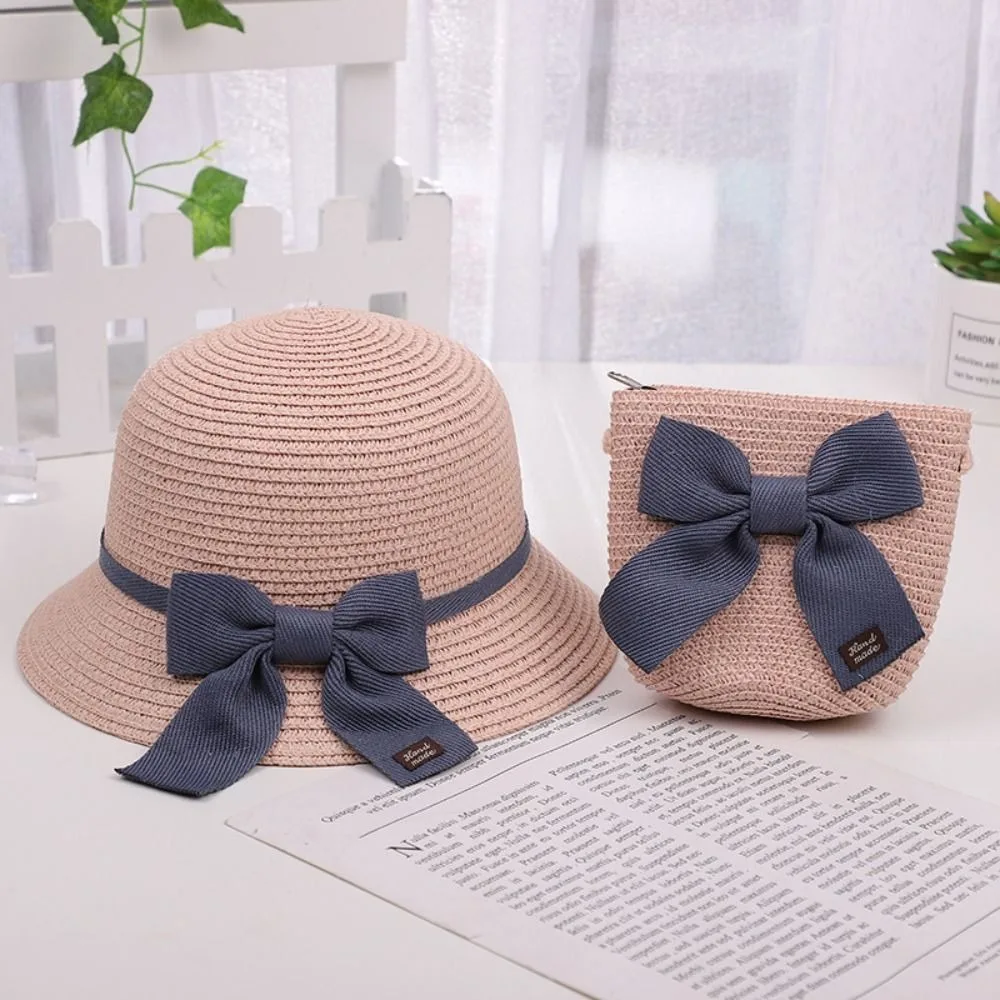 Girl Summer New Straw Bag Cap Set for 2-6 Years Kids Sun Hat Baby Travel Sun Protection Beach Hat Sun Fisherman Hat for_voghion.com