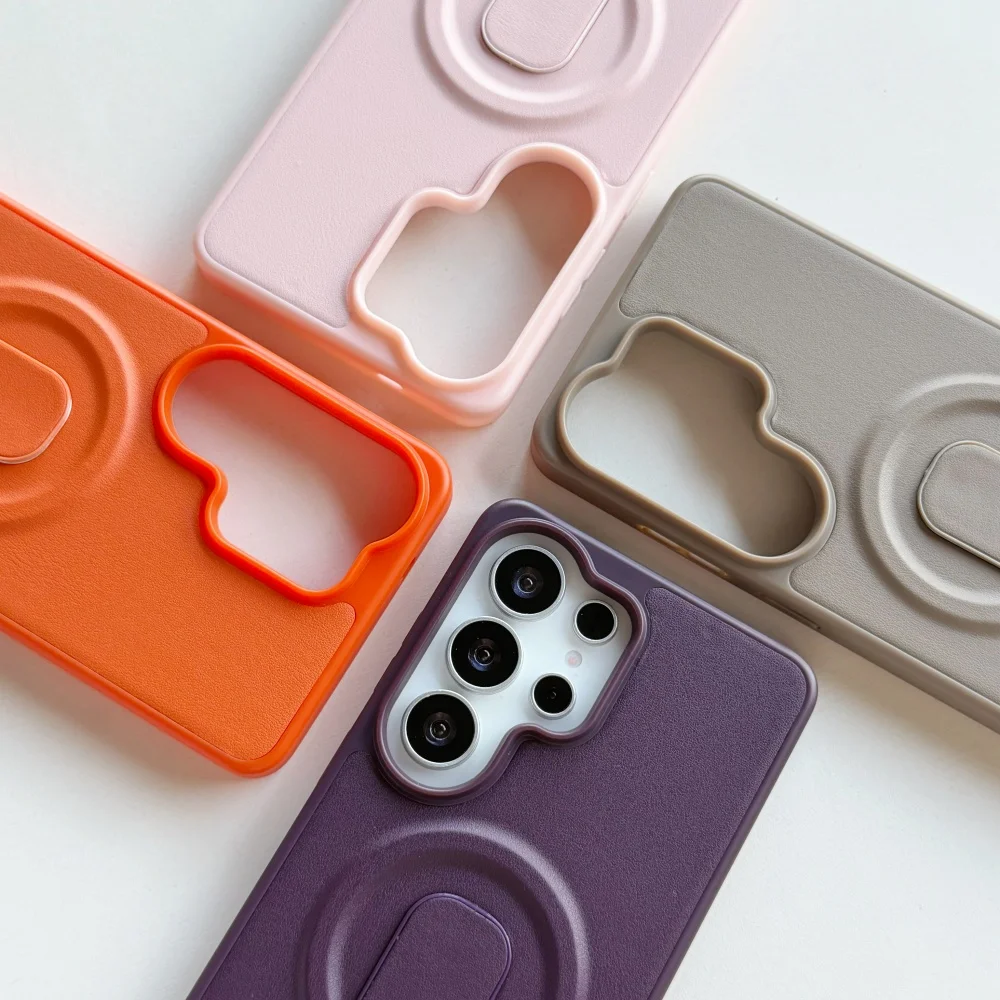 Magnetic PU Leather Luxury Shockproof Phone Case with Adjustable Ring and Creative Bracket