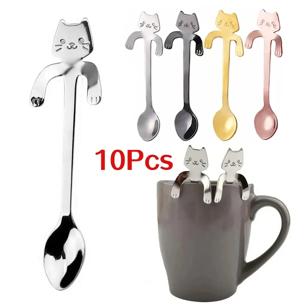 Stainless Steel Cat Coffee Spoon Dessert Ice Cream Teaspoon