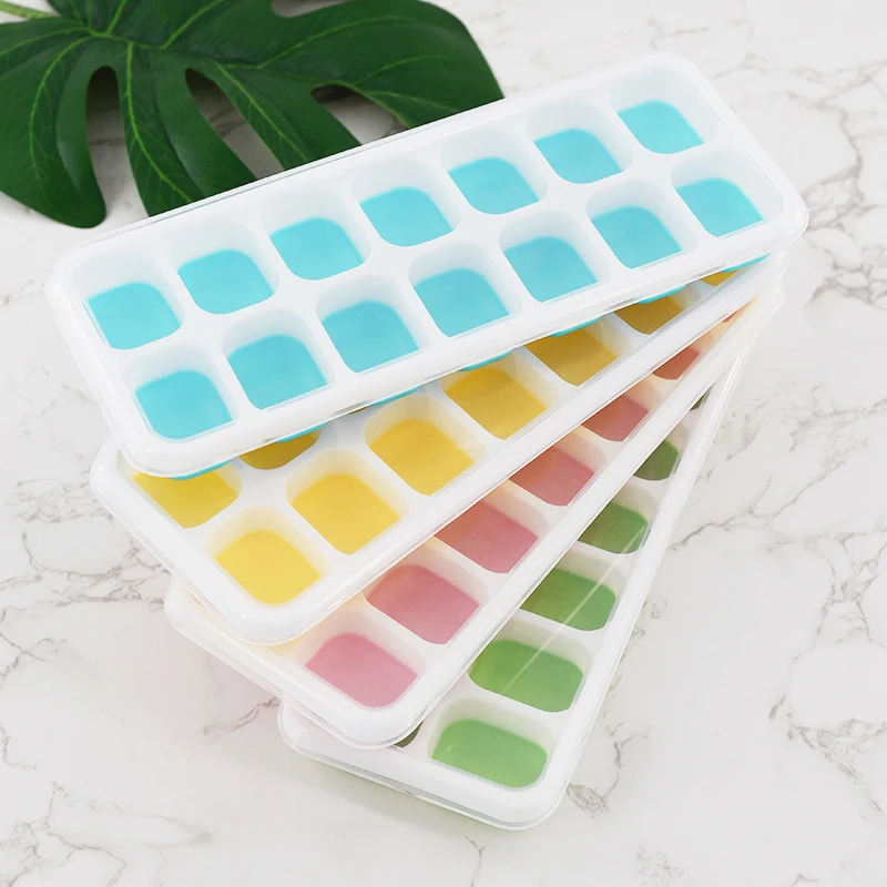 2/4pcs 14 Grids Fruit Ice Maker Ice Cube Trays Reusable Silicone Ice Cube Mold Lids for Home Kitchen Tools Suitable Freezer