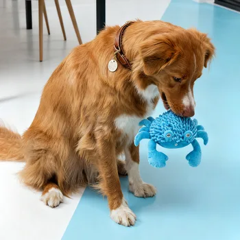 Plush Crab Dog Toy - Squeaky Interactive Chew Toy for Teeth Cleaning, Bite-Resistant Pet Toy to Relieve Boredom & Stress,