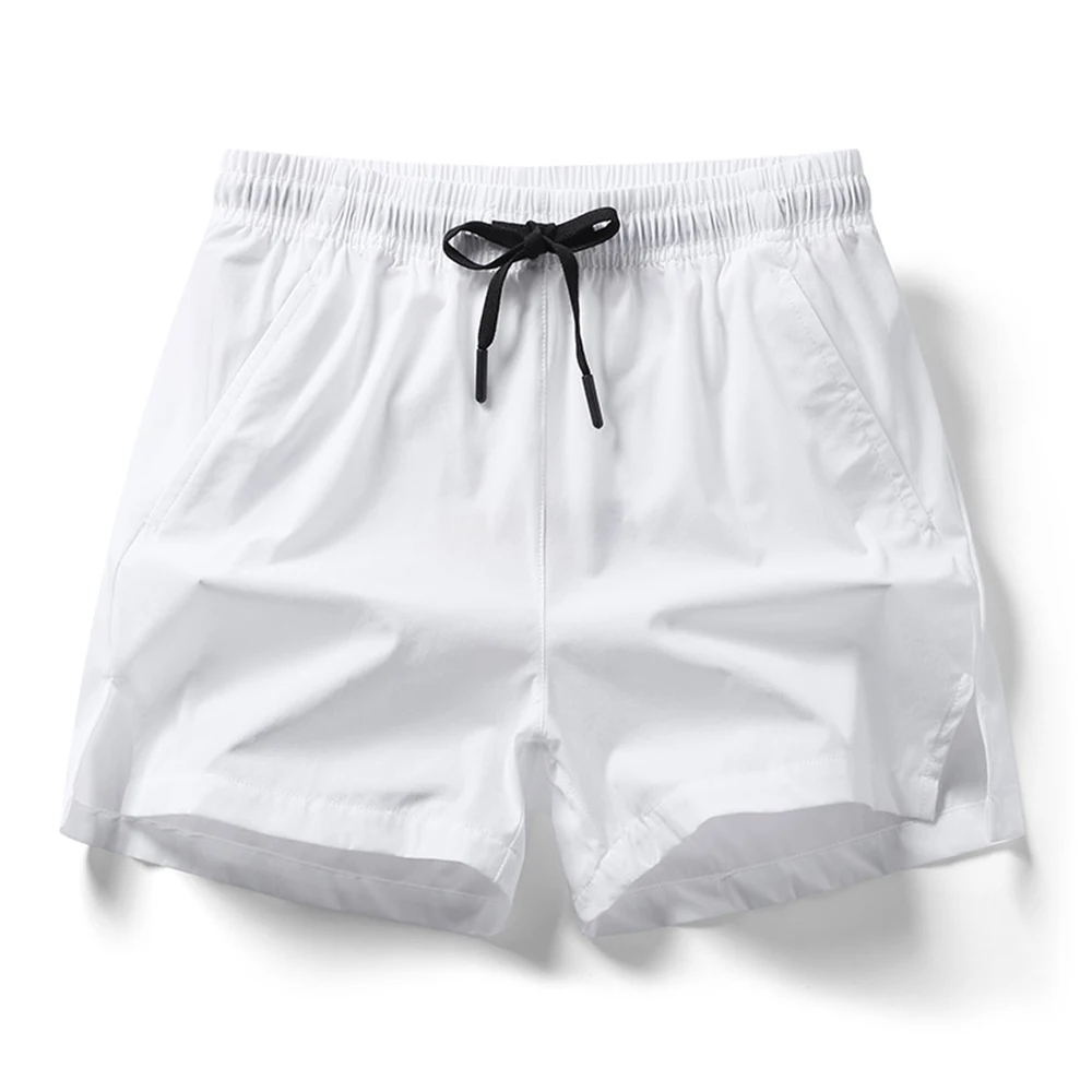 Summer Men's Casual Split Beach Shorts for Sports, Ice Silk Fitness, Running, Breathable Elastic Waist Quick Drying Solid Colors 2