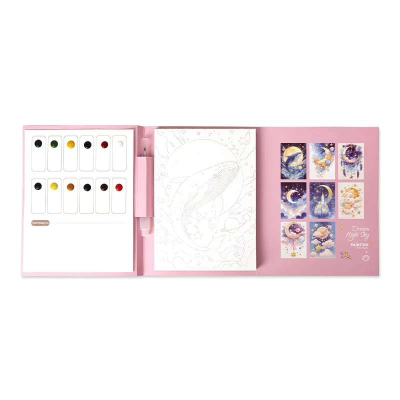 Bview Art Travel Watercolor Painting Set with Tri-Fold Book, Built-in 12 Colors & Stress Relief Note Paper for DIY Art Therapy 5