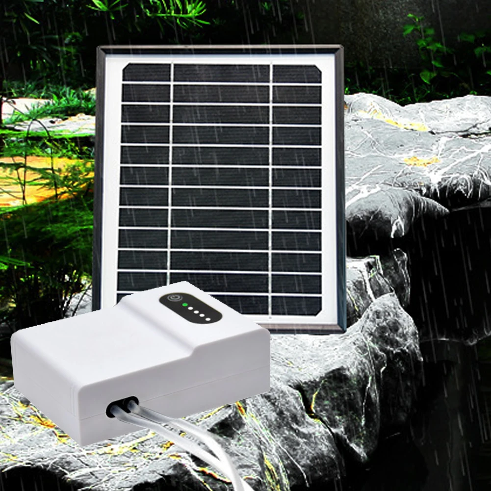 6V 5W Solar Fish Oxygen Pump Low Noise Air Pump Fish Tank Solar Powered Oxygen Pump 4500mAh Ensures Even Air Distribution 3