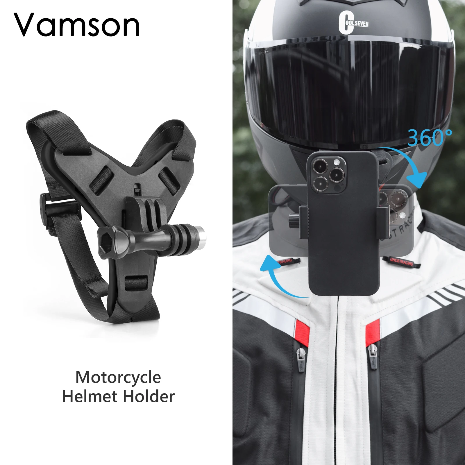 Vamson 360 Degree Rotate Motorcycle Helmet Mount for iPhone Samsung
