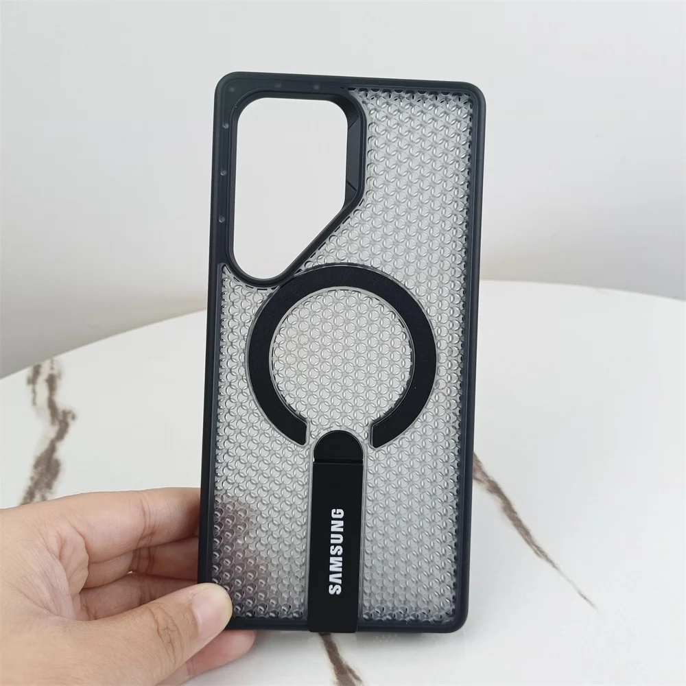 Luxury Breathable Mesh Magnetic Phone Case with Heat Dissipation Bracket