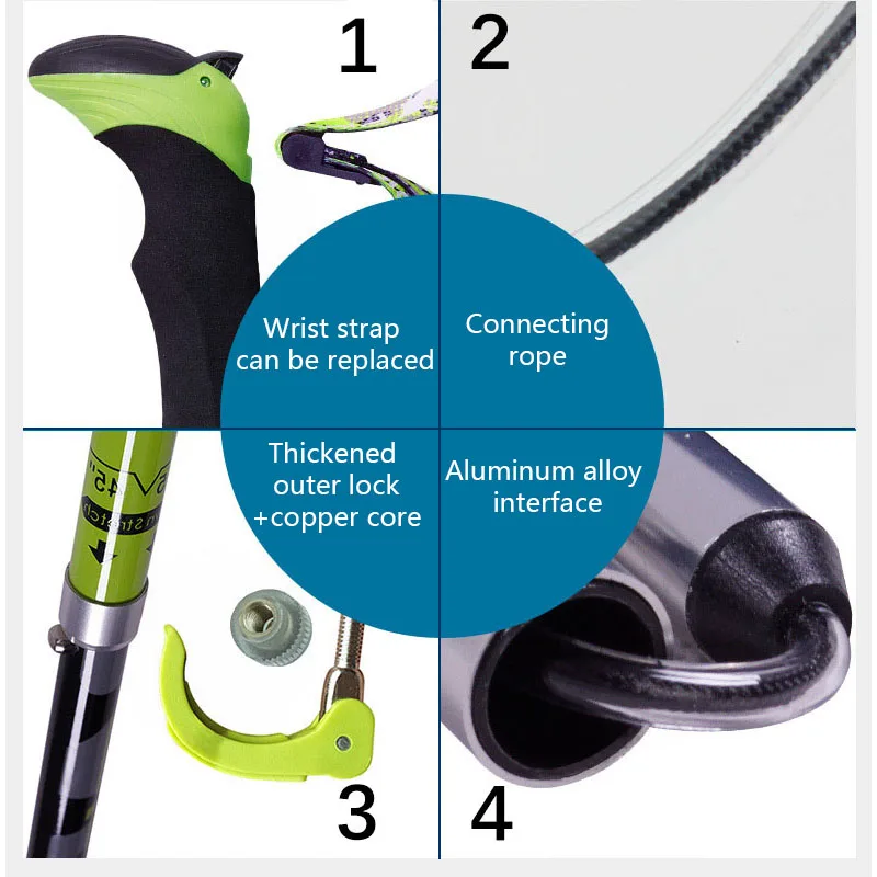 2pcs PIONEER Carbon Fiber Folding Walking Stick 5 sections Adjustable Alpenstocks Outdoor Hiking Mountain-climbing 5