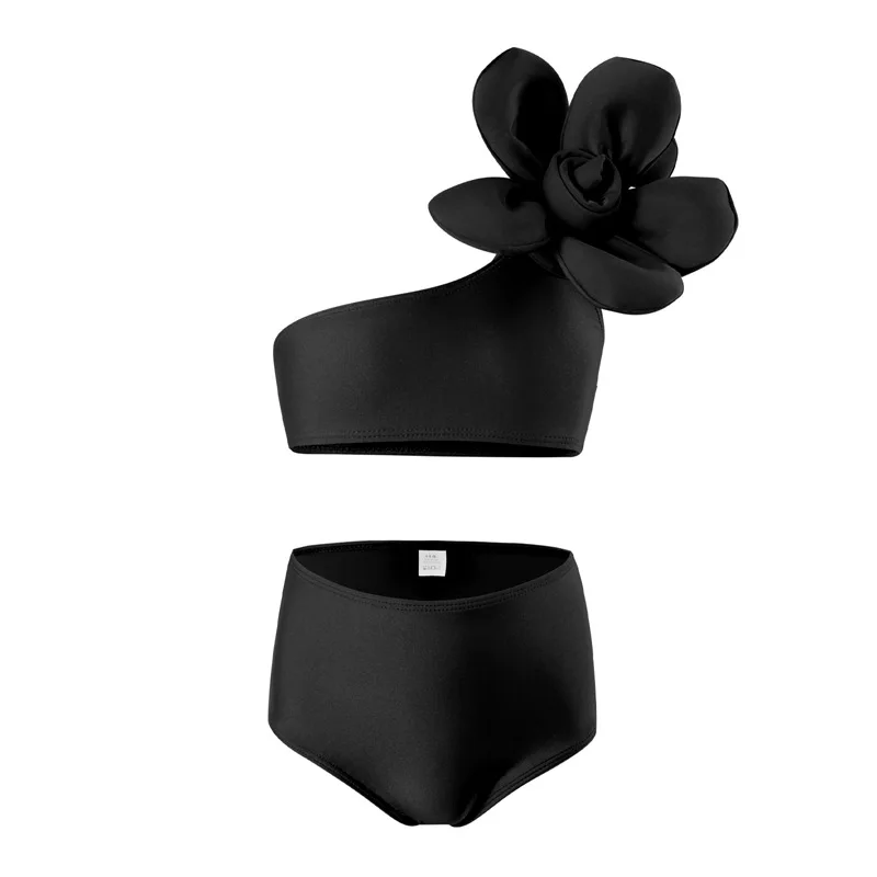 thumbnail image 1 of Conjunto de bikini de verano para niñas pequeñas con flores grandes, bonito traje de baño liso para niñas pequeñas, traje de baño de dos piezas para playa y sol, 1 of 5