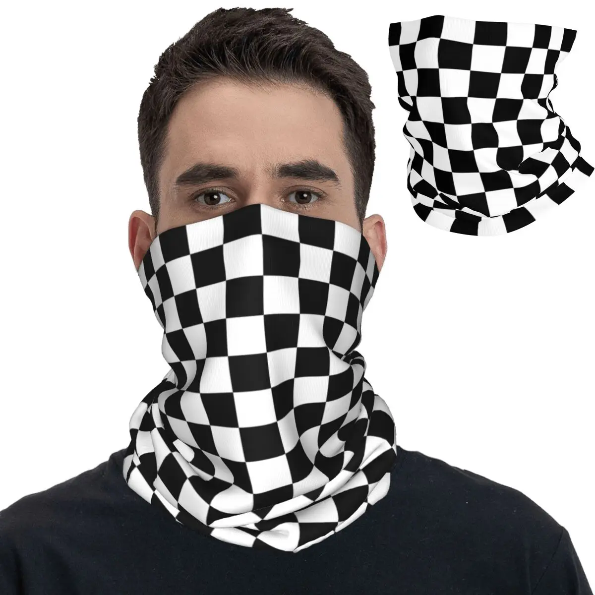 

Black And White Checkered Bandana Neck Cover Printed Balaclavas Wrap Scarf Multi-use Headband Fishing Unisex Adult Winter