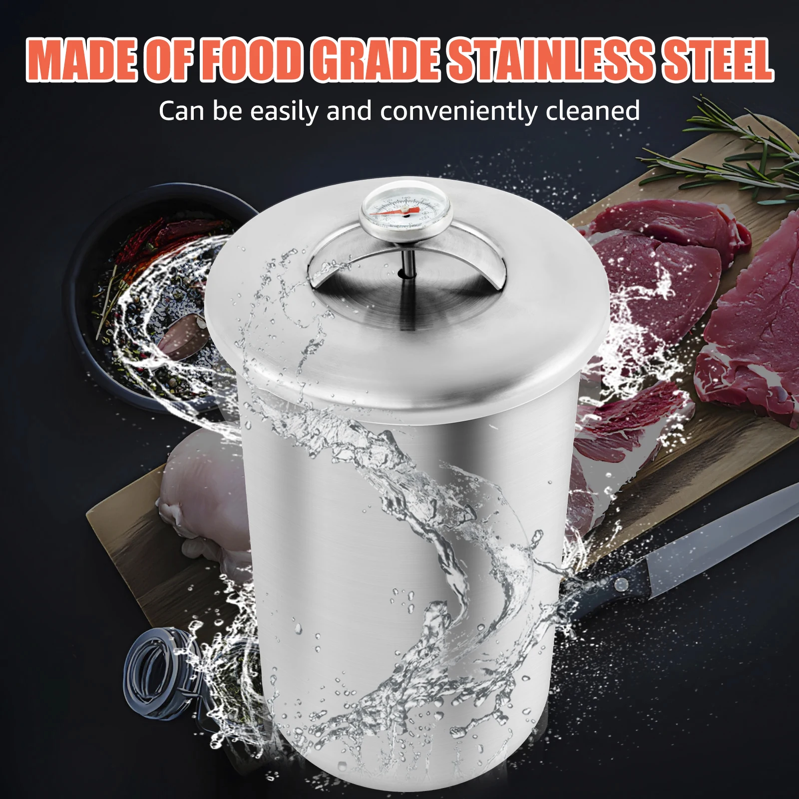 Meat Press Mold With Thermometer Stainless Steel Ham Maker Compression Spring Design Meat Press Kitchen Tool for Pork Beef