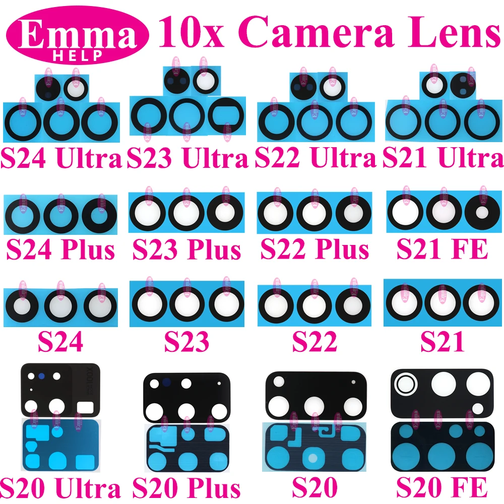 Premium Back Rear Camera Glass Lens Replacement - 10 Pack with Adhesive