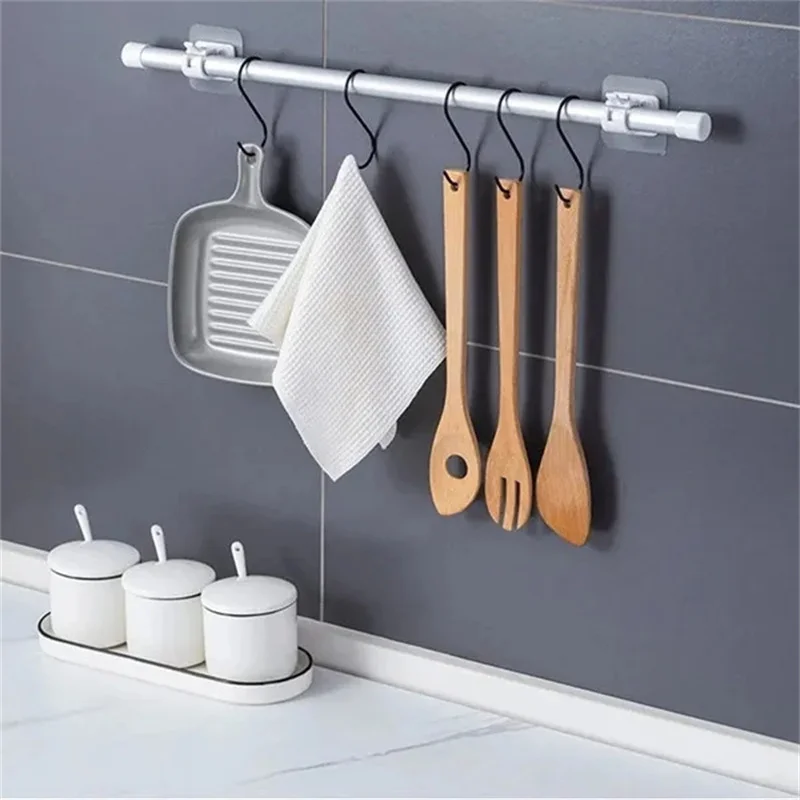 Description Picture 6 of item2/4pcs Nail-Free Adjustable Curtain Rod Holder Clamp Hook Rod Bracket Holders Adhesive Wall Curtain Fixed Clip Hanging Rack Hook