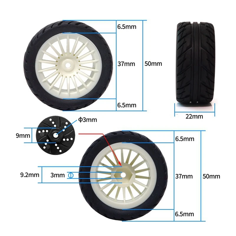 4Pcs 50mm 고무 타이어 타이어 휠 SG1603 SG1604 SG1605 UDIRC UD1601 UD1602 UD1603 UD1604 1/16 RC 자동차 업그레이드 부품