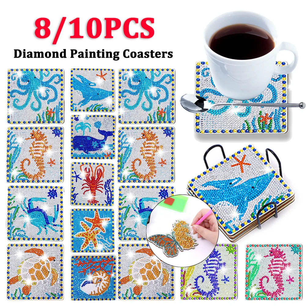 DIY Diamond Painting Coasters Kit Crystal Drink Coasters 8/10pcs