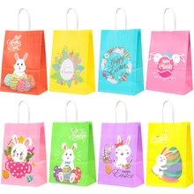 

4pcs Happy Easter Bunny Paper Gift Bags Rabbit Eggs Cookies Candy Box Packaging Bags for Easter Party Decorations Kids Birthday