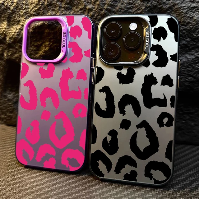 For iPhone 16 Case Leopard Print Electroplate Silver IMD Phone Case for iPhone 11 12 13 14 15 Pro Max XS XR 7 8 Plus SE2 Cover