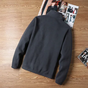الرجال زائد المخملية بلوزات زمم هوديس الخريف الشتاء الوقوف طوق القطبية بلوزة من الصوف معطف الرجال سستة جيوب سترة 4