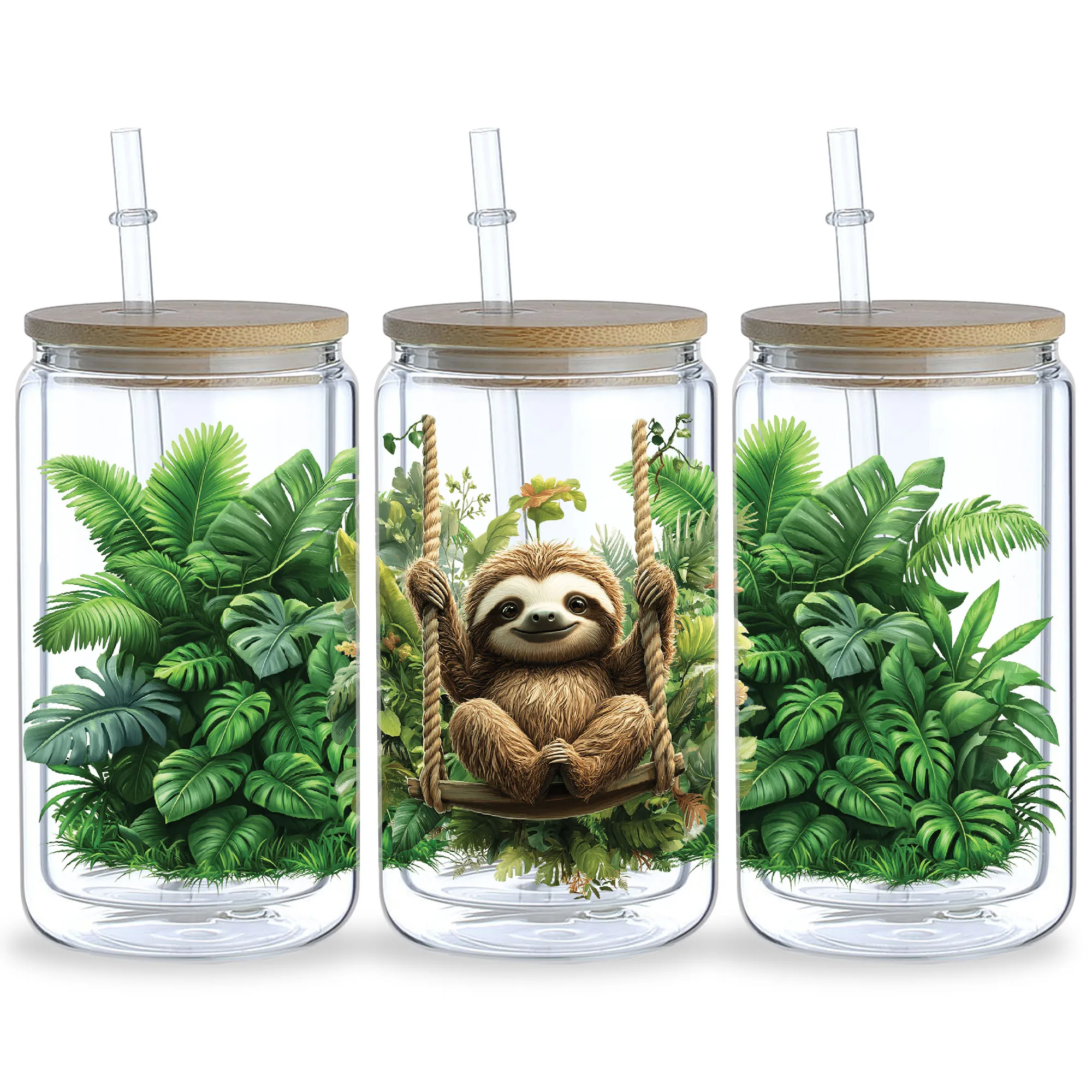 5 Sheets Forest UV DTF Cup Stickers, Glass Cup DTF Transfer Stickers, Waterproof Funny Forest Wipeable Transfer Paper for