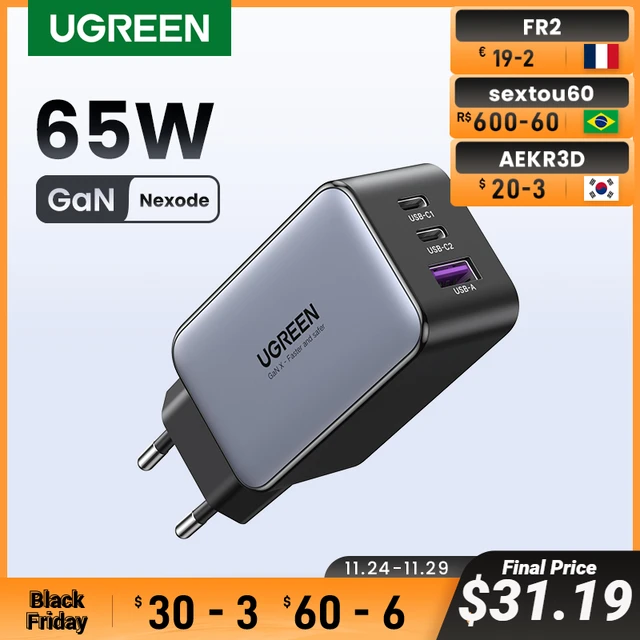 Ugreen-cargador USB tipo C GaN de 65W, dispositivo de carga rápida 4,0 3,0  PD, para iPhone 15, 14, 13 Pro Max, portátil, Macbook - AliExpress