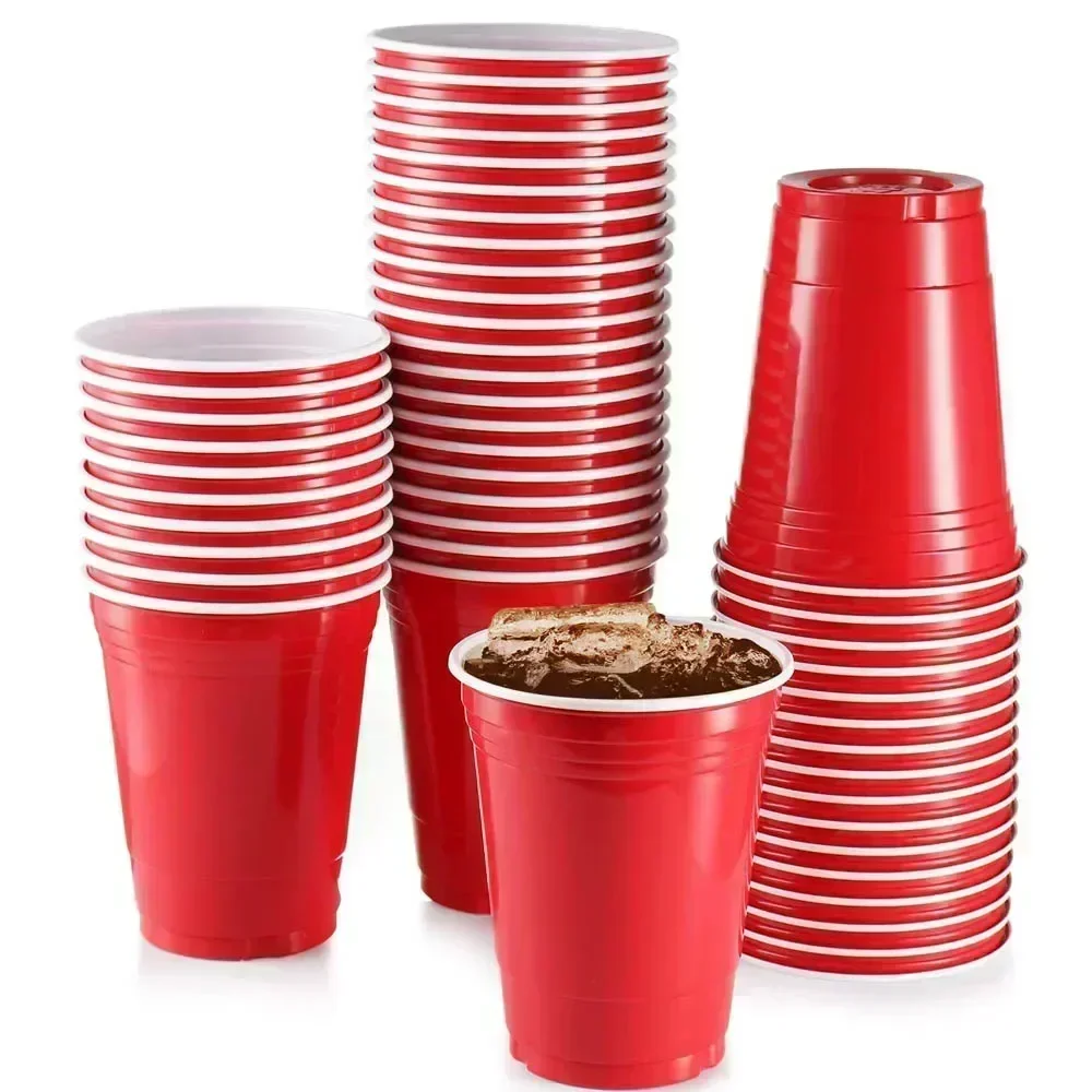 50 Pcs Disposable Cups 16 Oz Plastic Cup birthday party supplies plastic cups Red Blue Yellow Green and Table Decorations Black Wedding Birthday Party Kitchen Tool