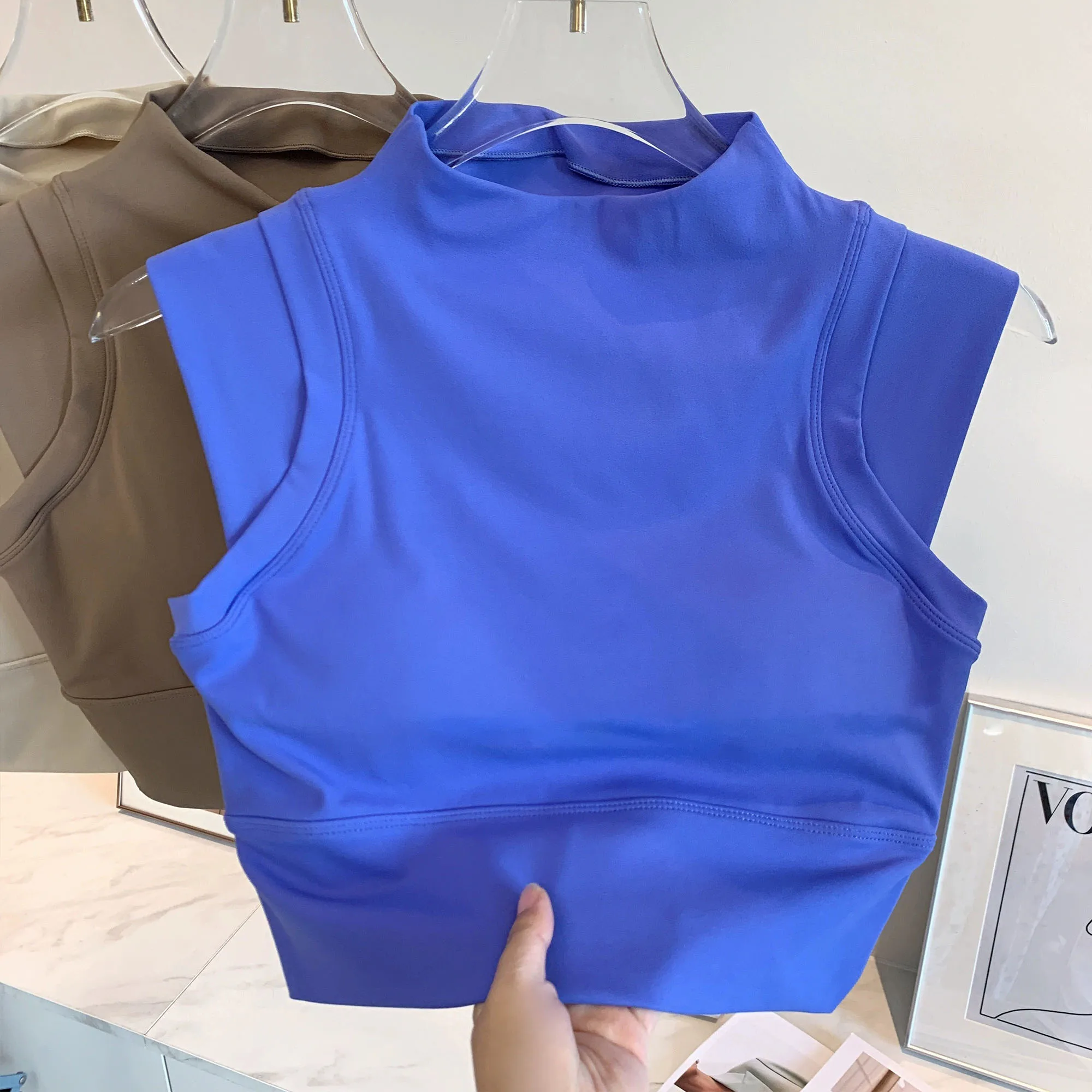 High Neck Yoga Tank Tops for Fitness Female Workou Vest Push