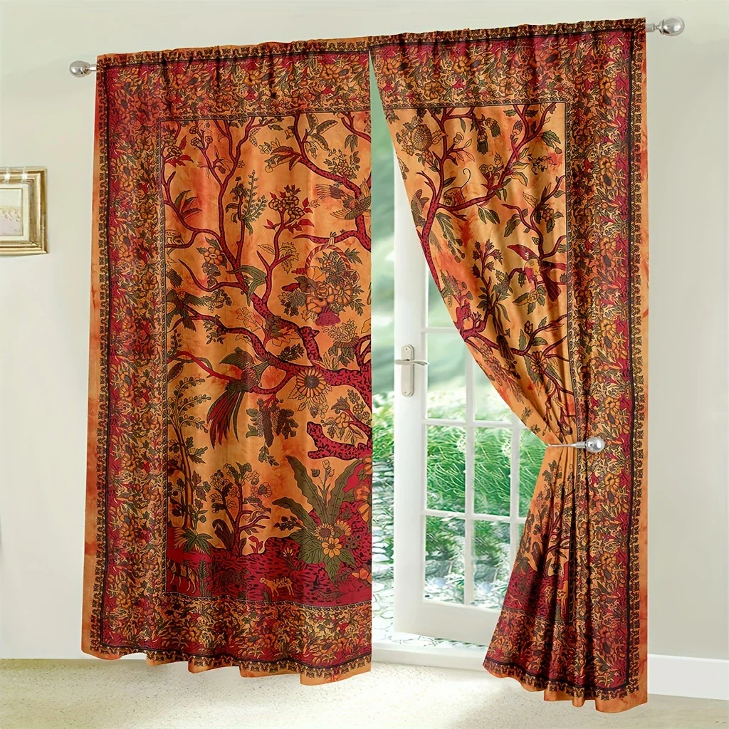 2PCS- Bohemian style - Tree of Life - Patterned printed curtains, Pole bag curtains, home decoration, room decoration