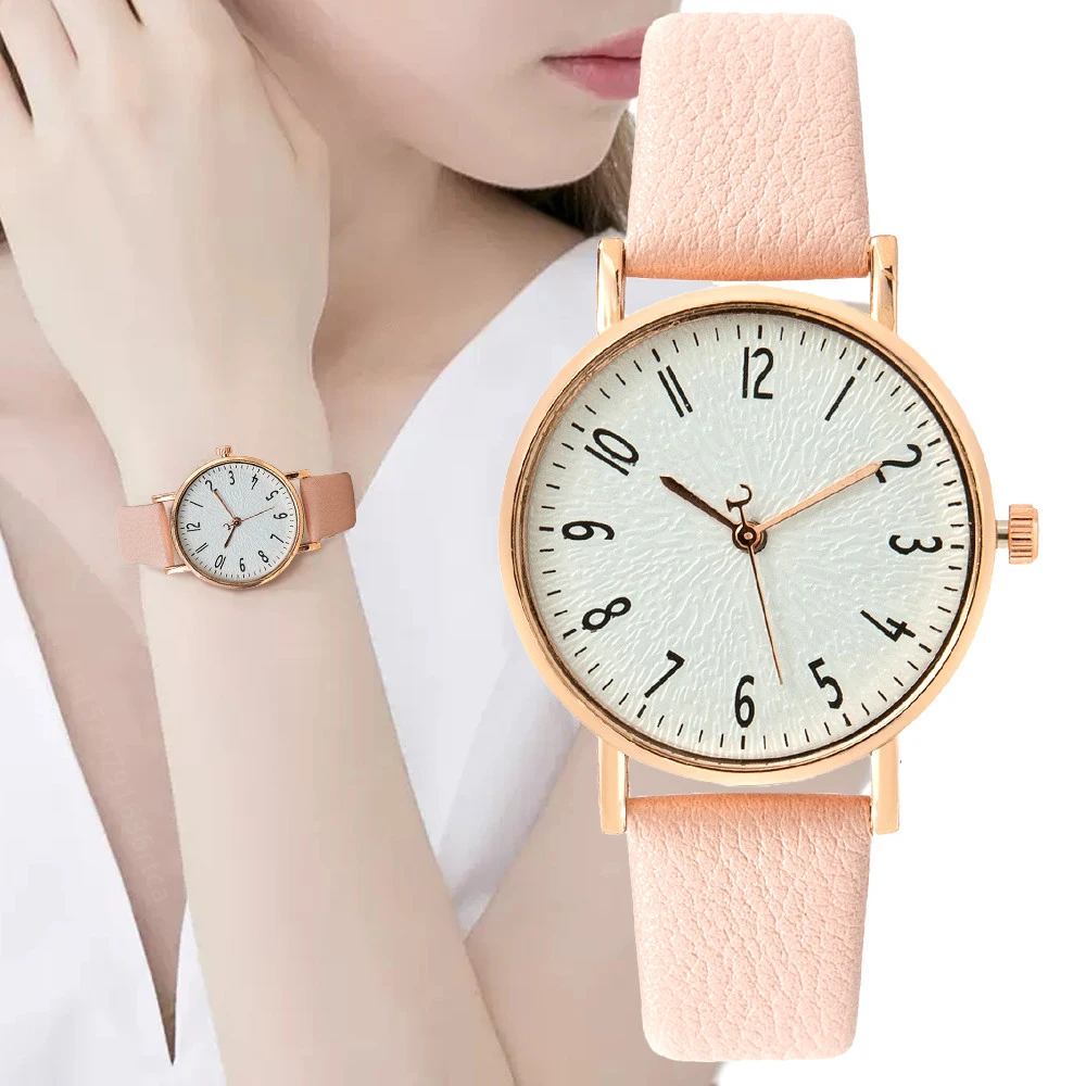 

Fashion Ladies Digital Simple Brand Quartz Watch Hot 2023 New Casual Pink Leather Strap Women's Clock Dress Watches